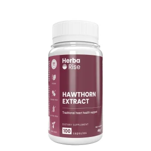 Опаковка хранителна добавка от продукта HERBARISE MONO HAWTHORN EXTRACT глог екстракт 100 капсули, веган, без глутен, без захар, без ГМО