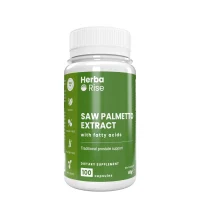 Опаковка хранителна добавка от продукта 'HERBARISE SAW PALMETO EXTRACT' Сао Палмето за простата 100 капсули, веган, без глутен, без захар, без ГМО