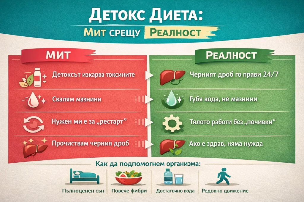 Защо детоксът не е диета? 4 detoks dieta mitove vs fakti